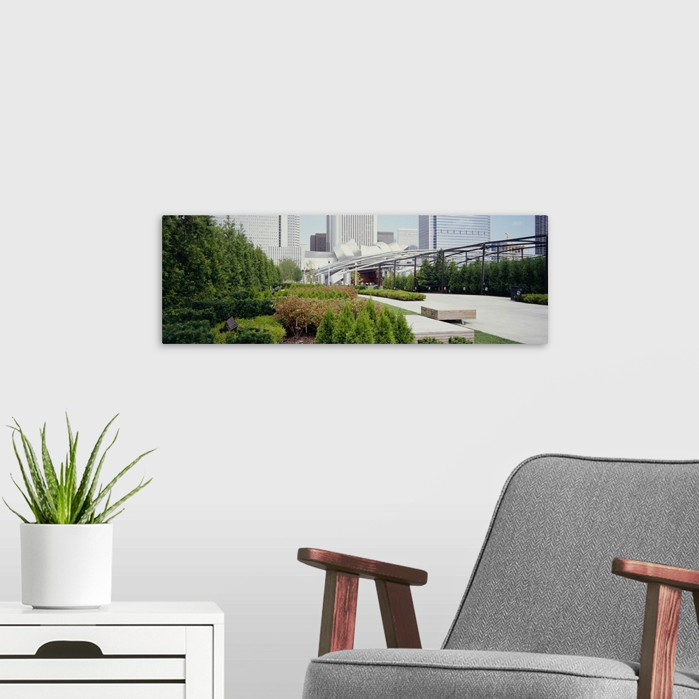 A modern room featuring Garden in front of buildings, Millennium Park, Chicago, Illinois