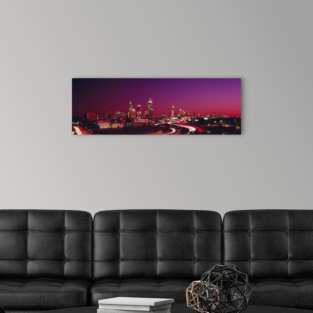 A modern room featuring Panoramic photograph displays the busy streets of a famous city in the Southeastern United States...