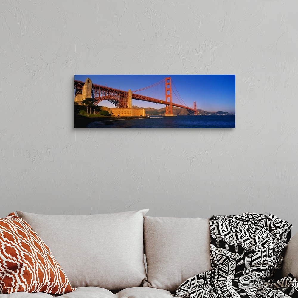 A bohemian room featuring Panorama of the Golden Gate Bridge over the San Francisco Bay in California.