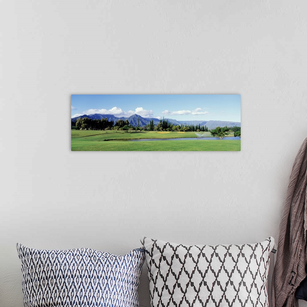 A bohemian room featuring Golf course in front of mountains, Princeville, Kauai, Hawaii