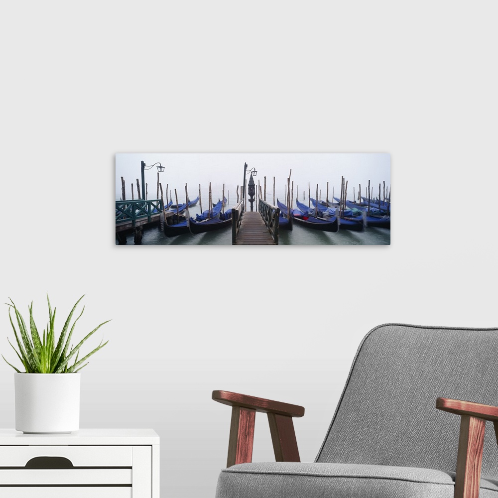 A modern room featuring Gondolas moored in a canal, Grand Canal, Venice, Italy