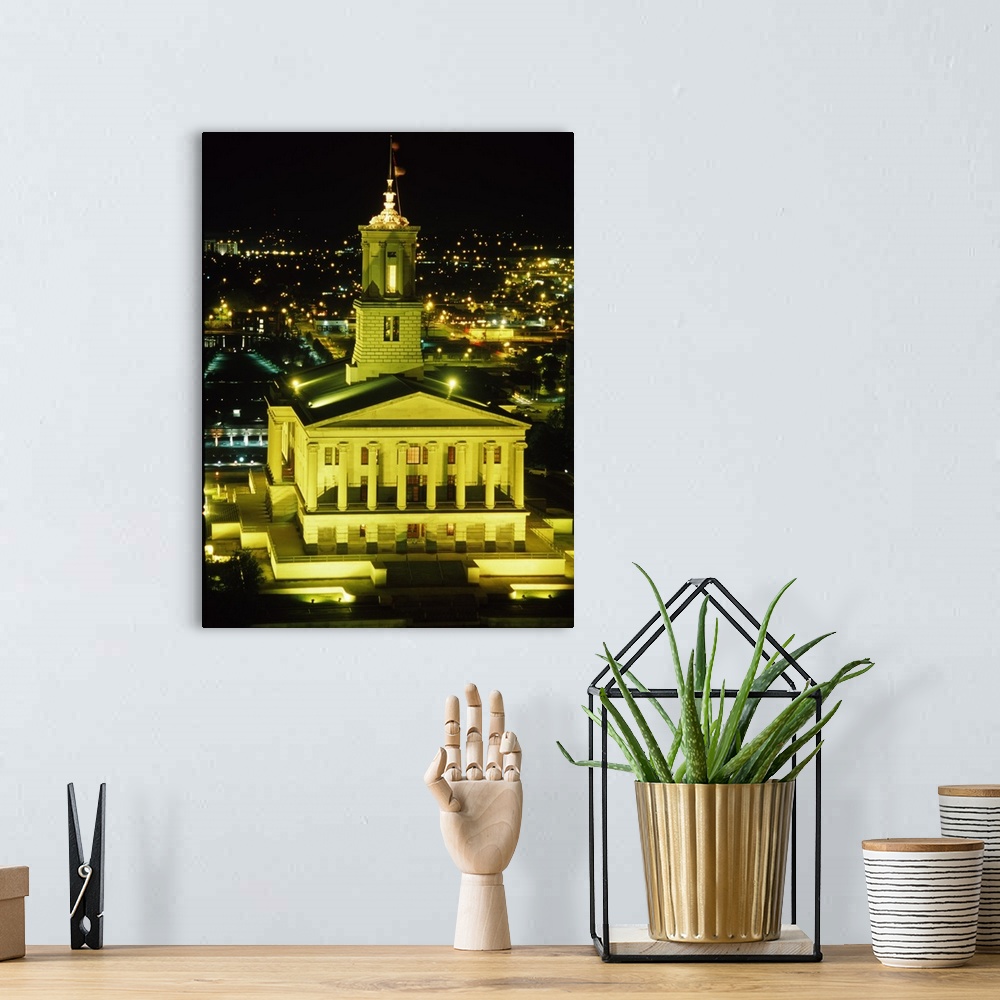 A bohemian room featuring Government building lit up at night, State Capitol Building, Nashville, Davidson County, Tennessee,
