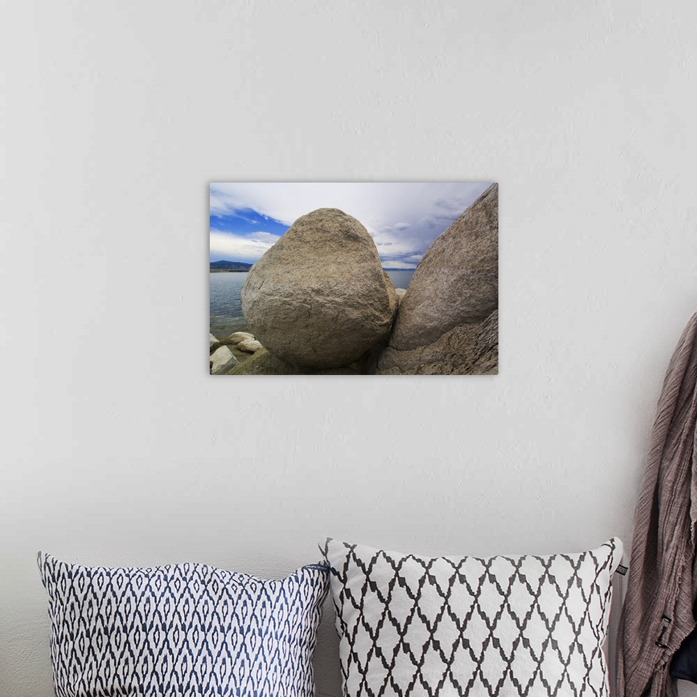 A bohemian room featuring Granite boulders on Canyon Ferry Lakeshore, close up, Montana