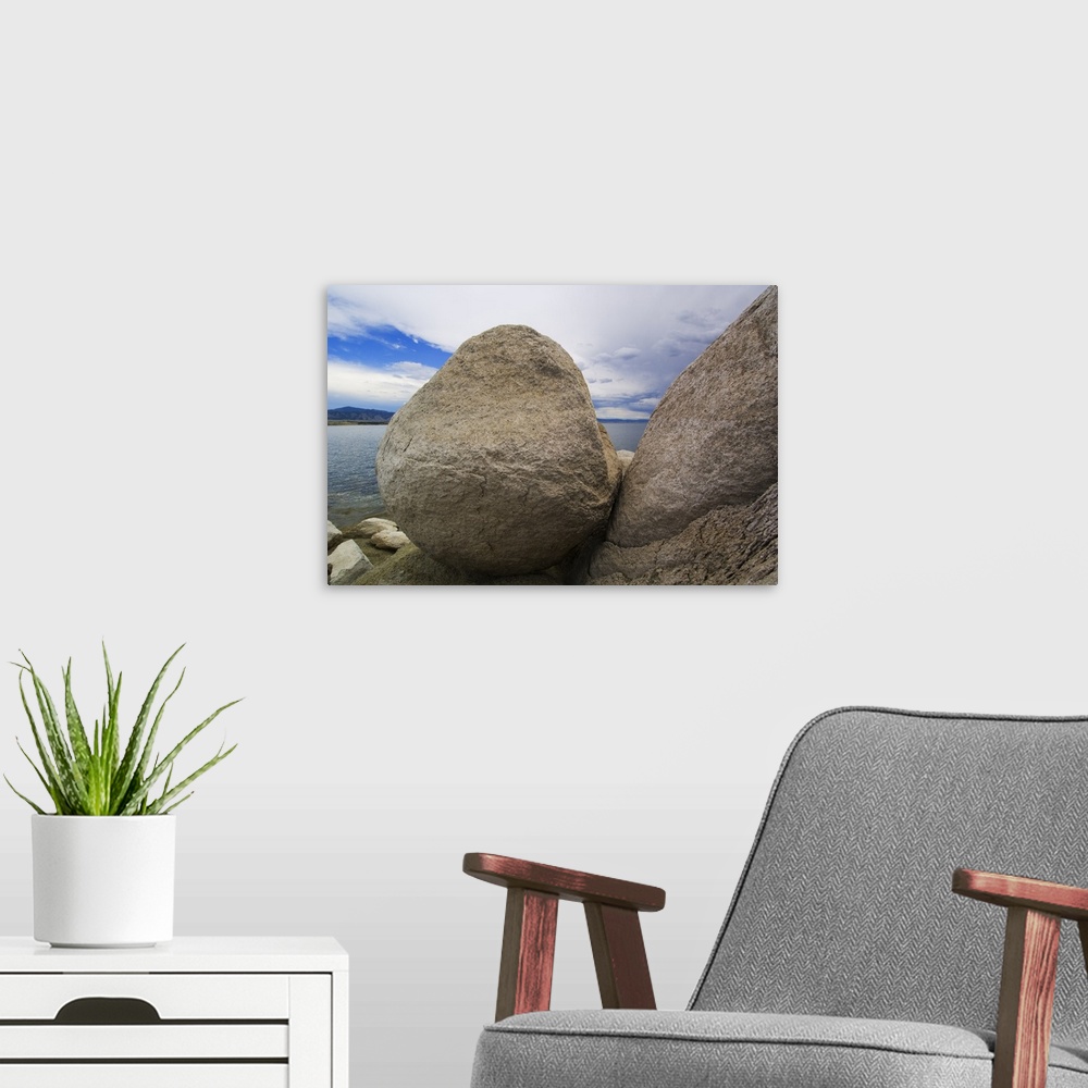 A modern room featuring Granite boulders on Canyon Ferry Lakeshore, close up, Montana