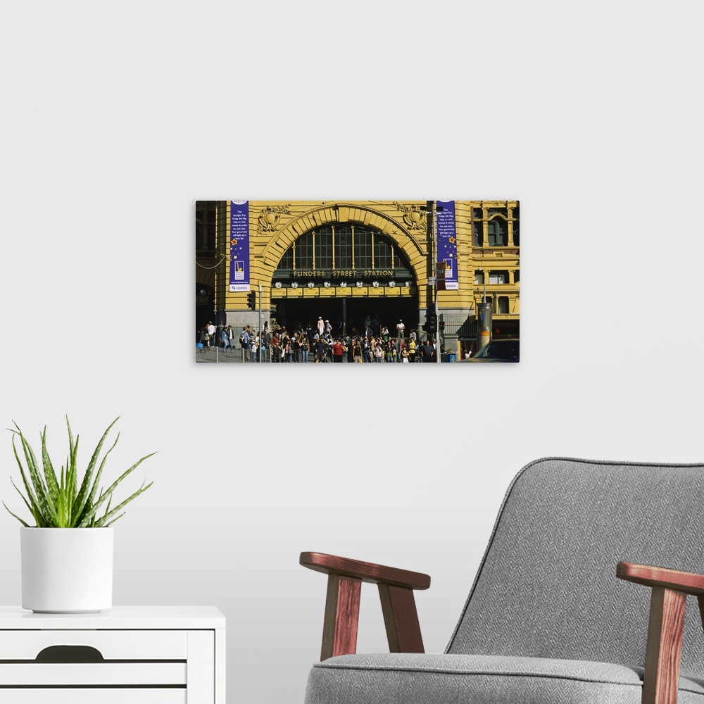 A modern room featuring Group of people at a railway station, Flinders Street Station, Melbourne, Victoria, Australia