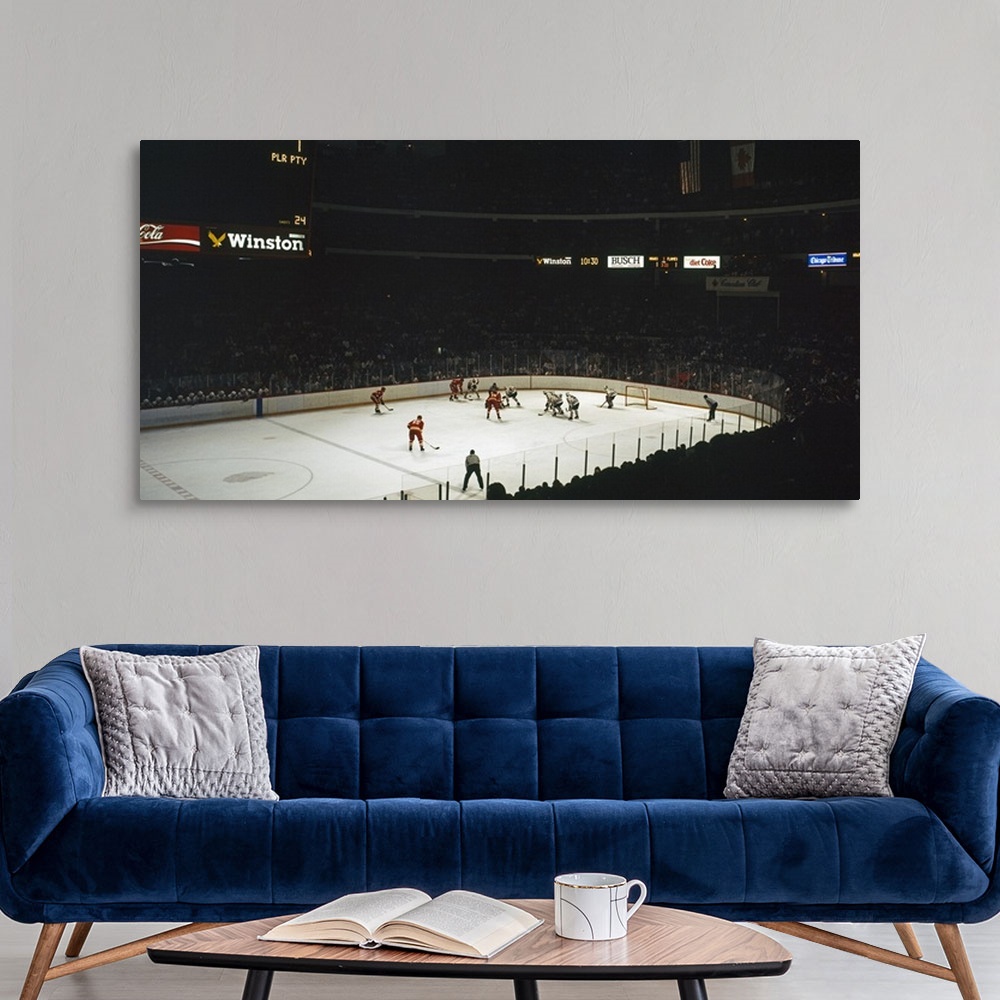 A modern room featuring Group of people playing ice hockey Chicago Illinois
