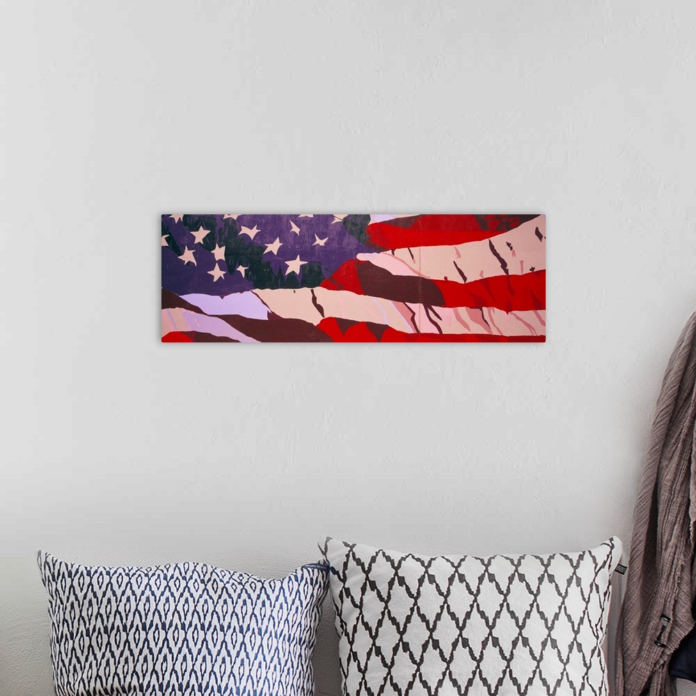 A bohemian room featuring Hand Painted Mural American Flag