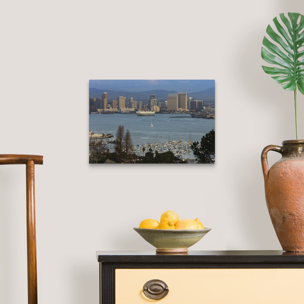 A traditional room featuring Harbor and city viewed from Point Loma, Shelter Island Yacht Basin, San Diego, California, USA