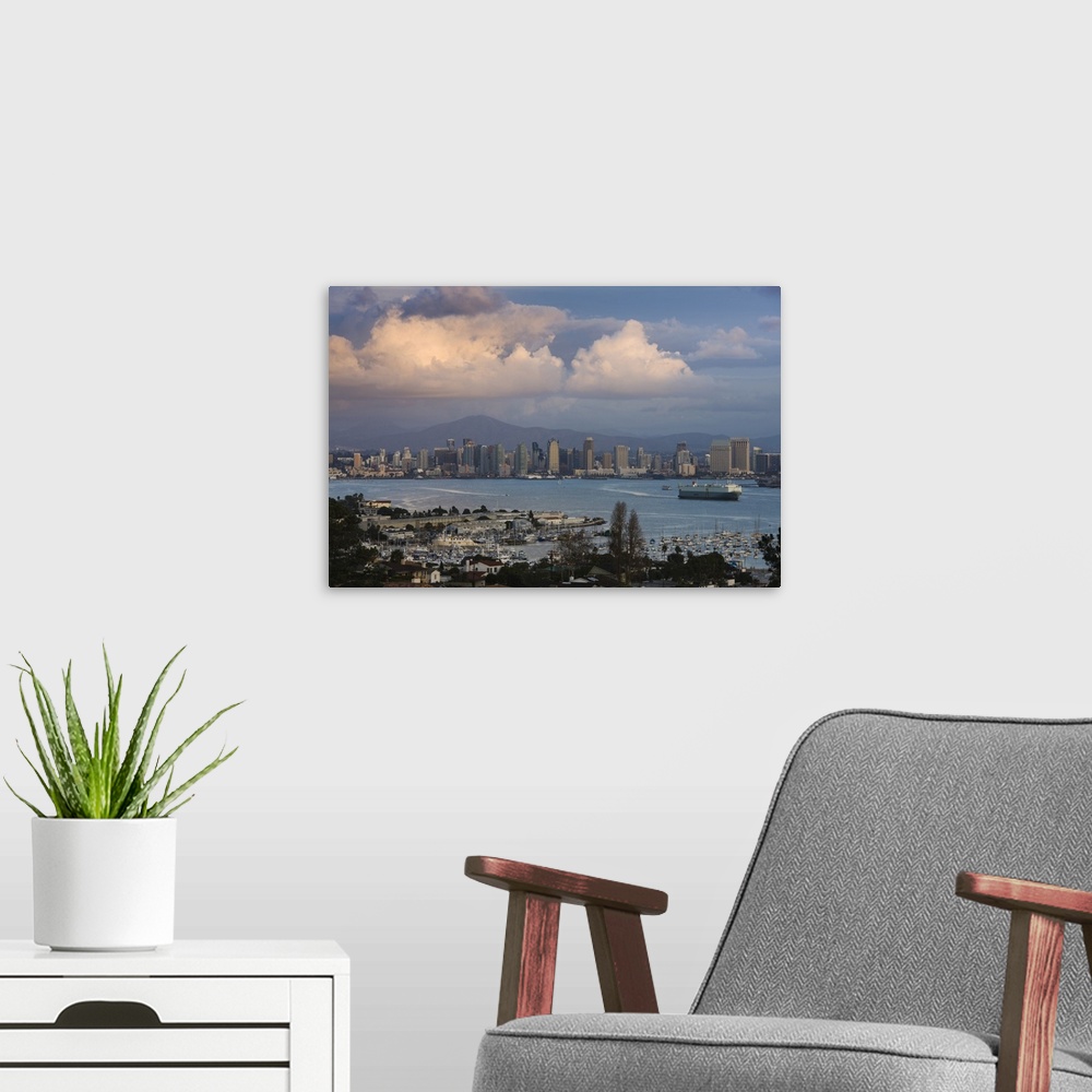 A modern room featuring Harbor and city viewed from Point Loma, Shelter Island Yacht Basin, San Diego, California, USA
