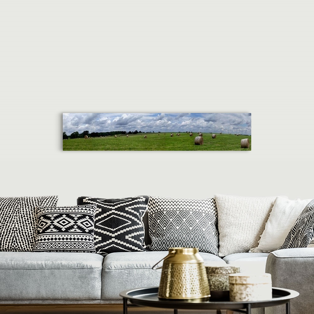 A bohemian room featuring Hay bales in a field, Towanda, Mclean County, Illinois