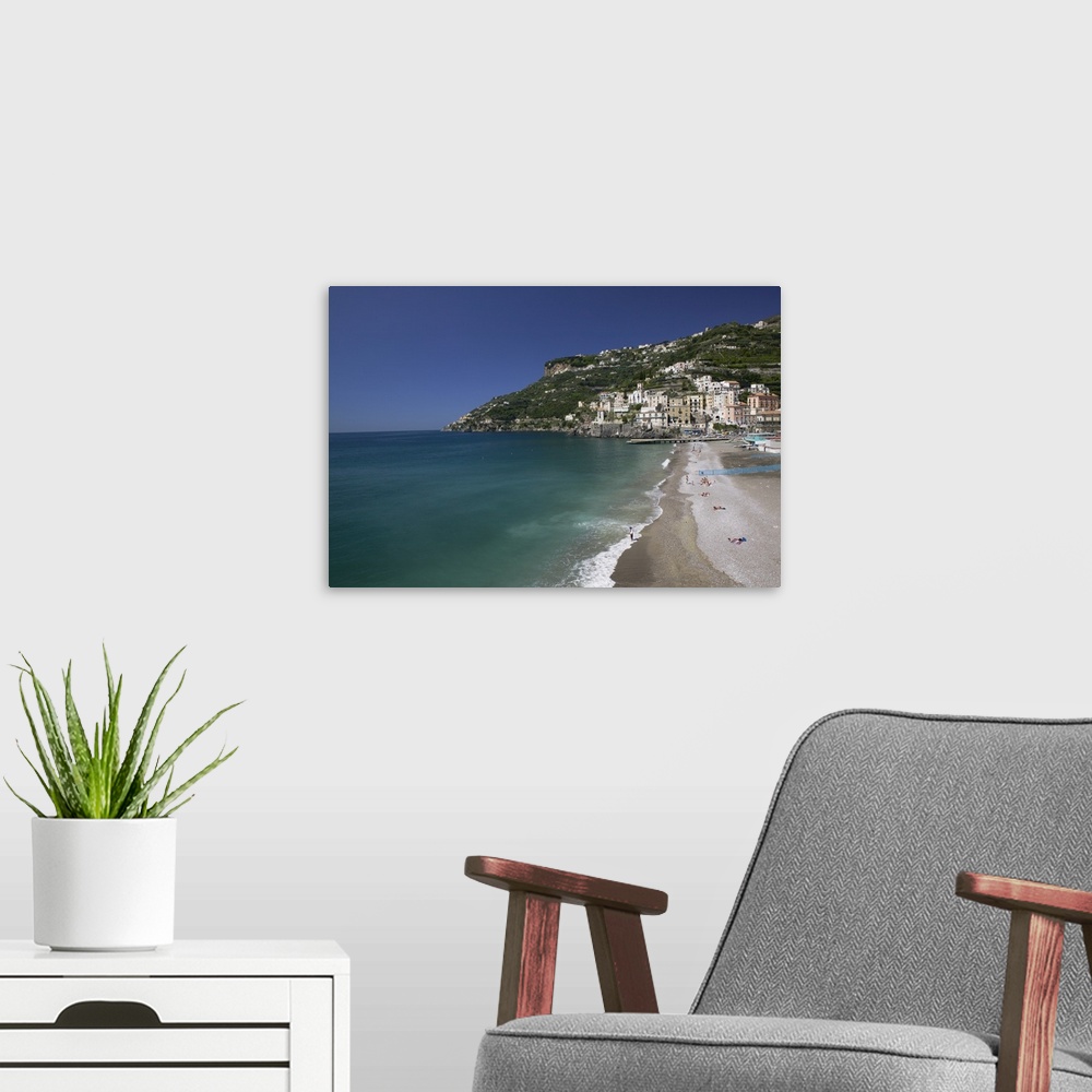 A modern room featuring High angle view of a beach, Minori, Amalfi Coast, Campania, Italy