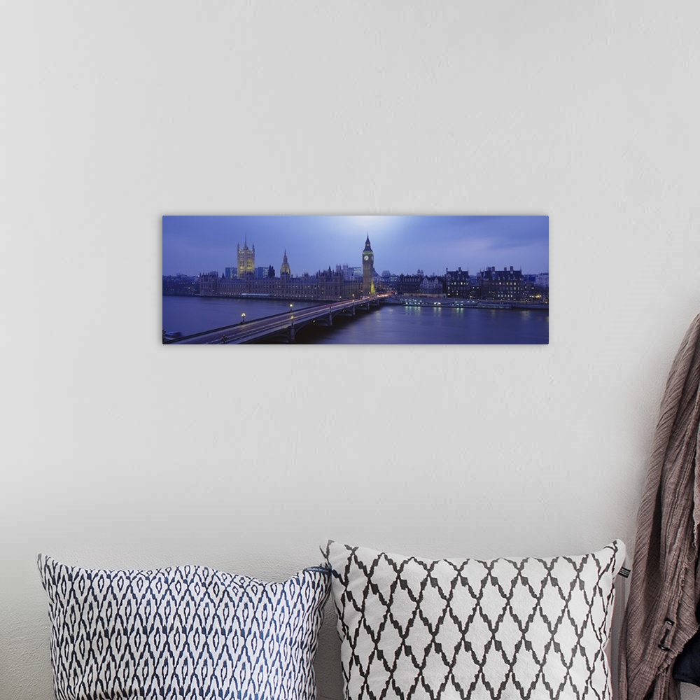 A bohemian room featuring London Skyline. High angle view of a bridge across the Thames, Westminster Bridge, Big Ben, House...