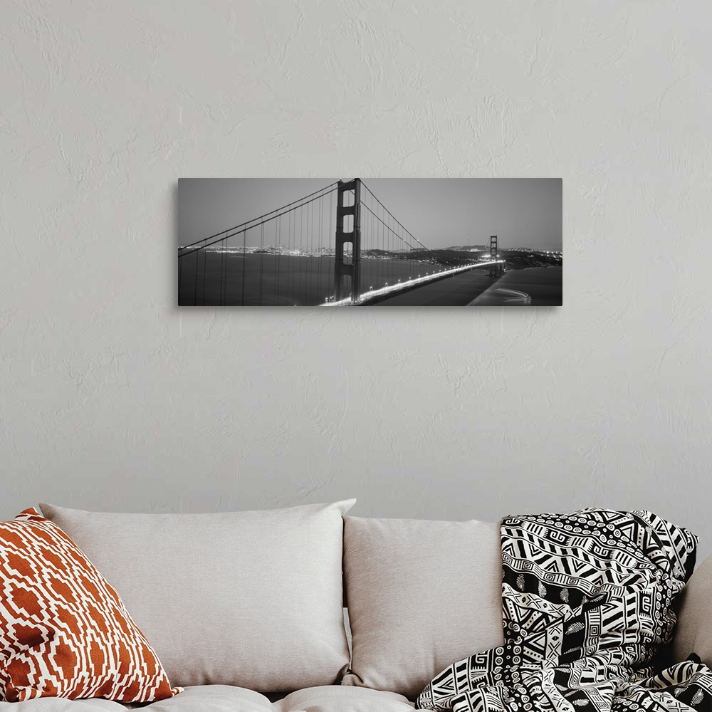 A bohemian room featuring High angle view of a bridge lit up at night, Golden Gate Bridge, San Francisco, California