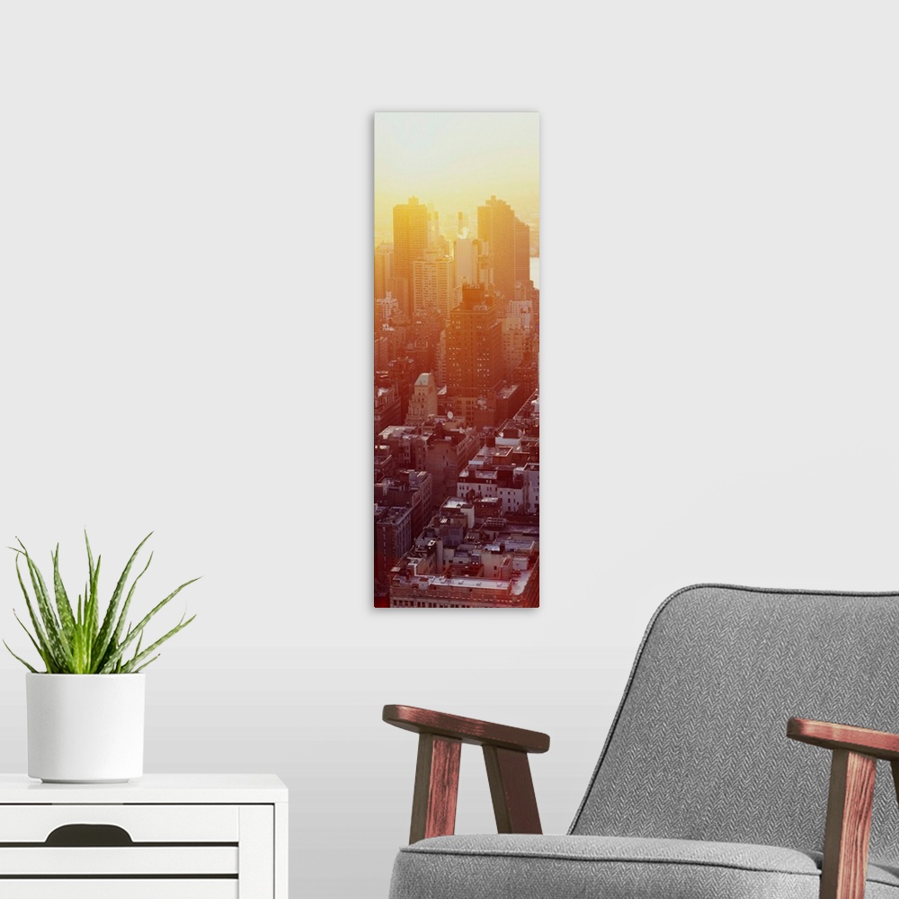 A modern room featuring High angle view of a city at dawn, Manhattan, New York City, New York State