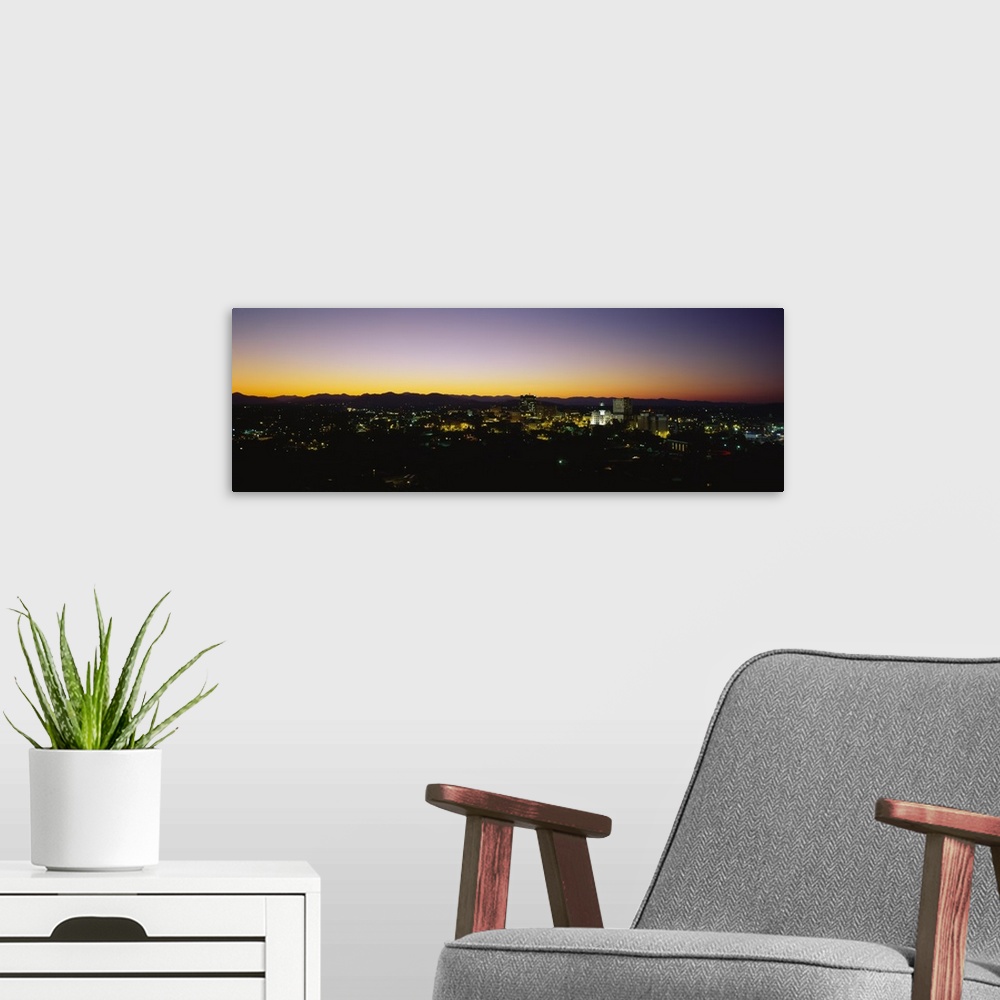 A modern room featuring High angle view of a city at dusk, Asheville, North Carolina