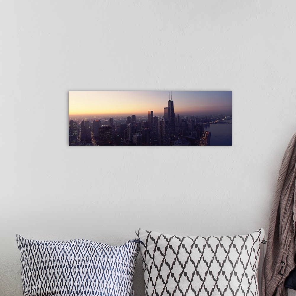 A bohemian room featuring High angle view of a city at dusk, Lake Michigan, Chicago, Cook County, Illinois,
