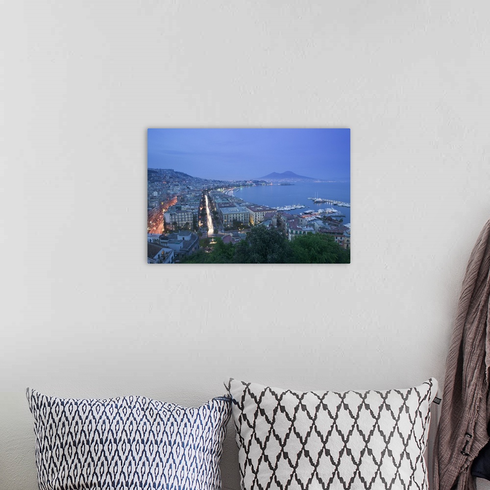 A bohemian room featuring High angle view of a city at dusk, Mt Vesuvius, Naples, Campania, Italy