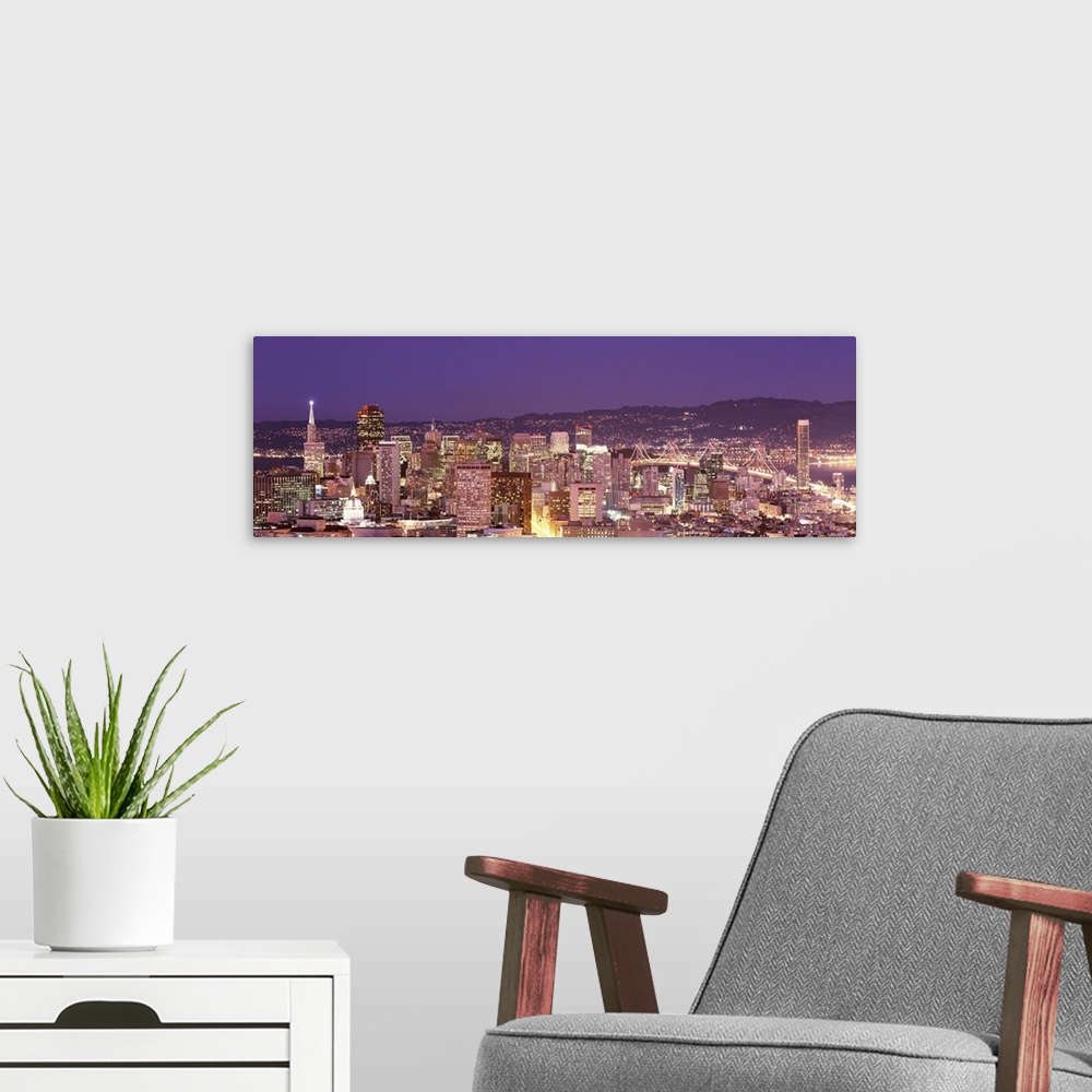 A modern room featuring High angle view of a city at dusk San Francisco California