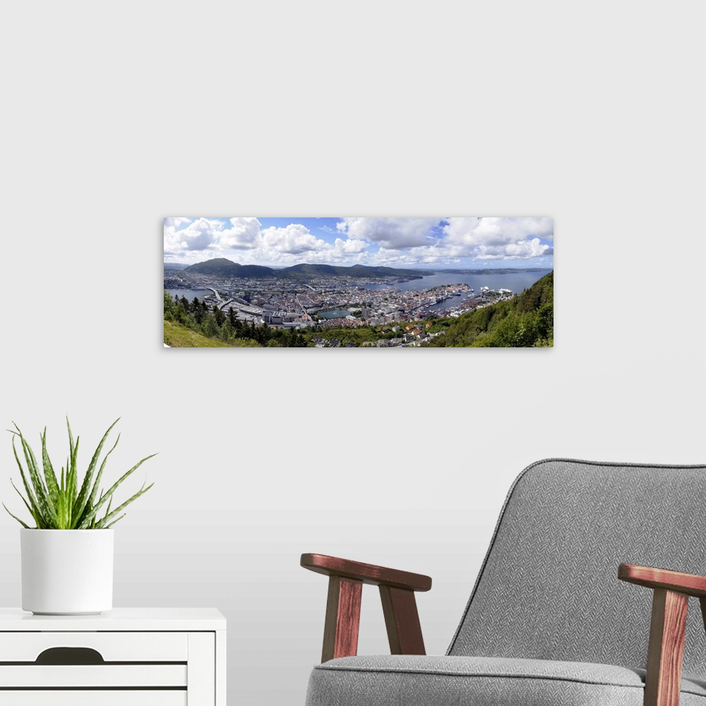 A modern room featuring High angle view of a city Bergen Hordaland County Norway