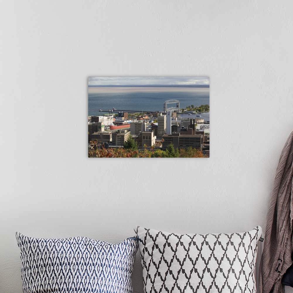 A bohemian room featuring High angle view of a city, Canal Park area, Duluth, Minnesota
