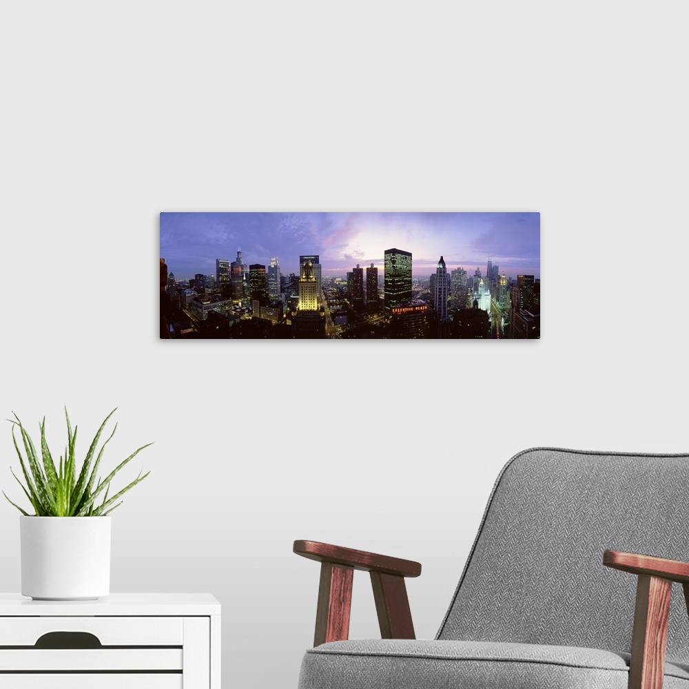 A modern room featuring High angle view of a city, Chicago, Illinois
