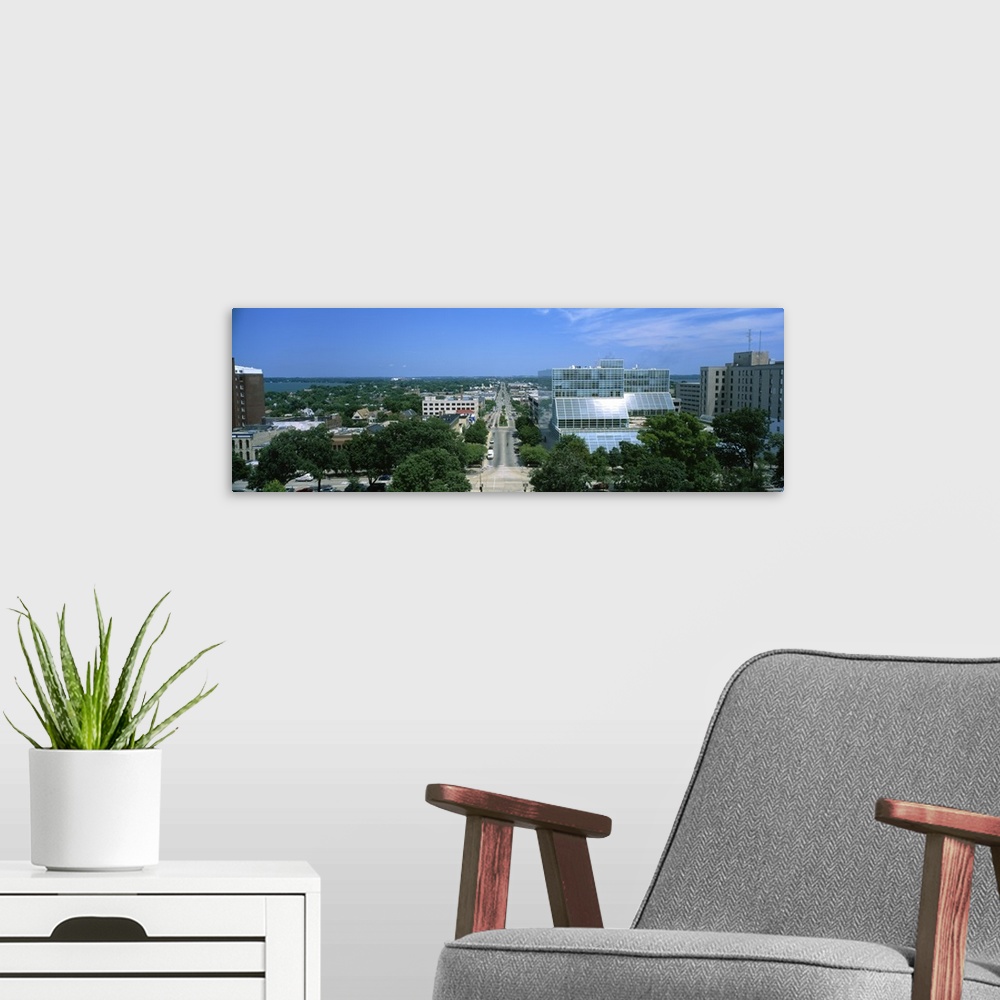 A modern room featuring High Angle View Of A City, E. Washington Ave, Madison, Wisconsin