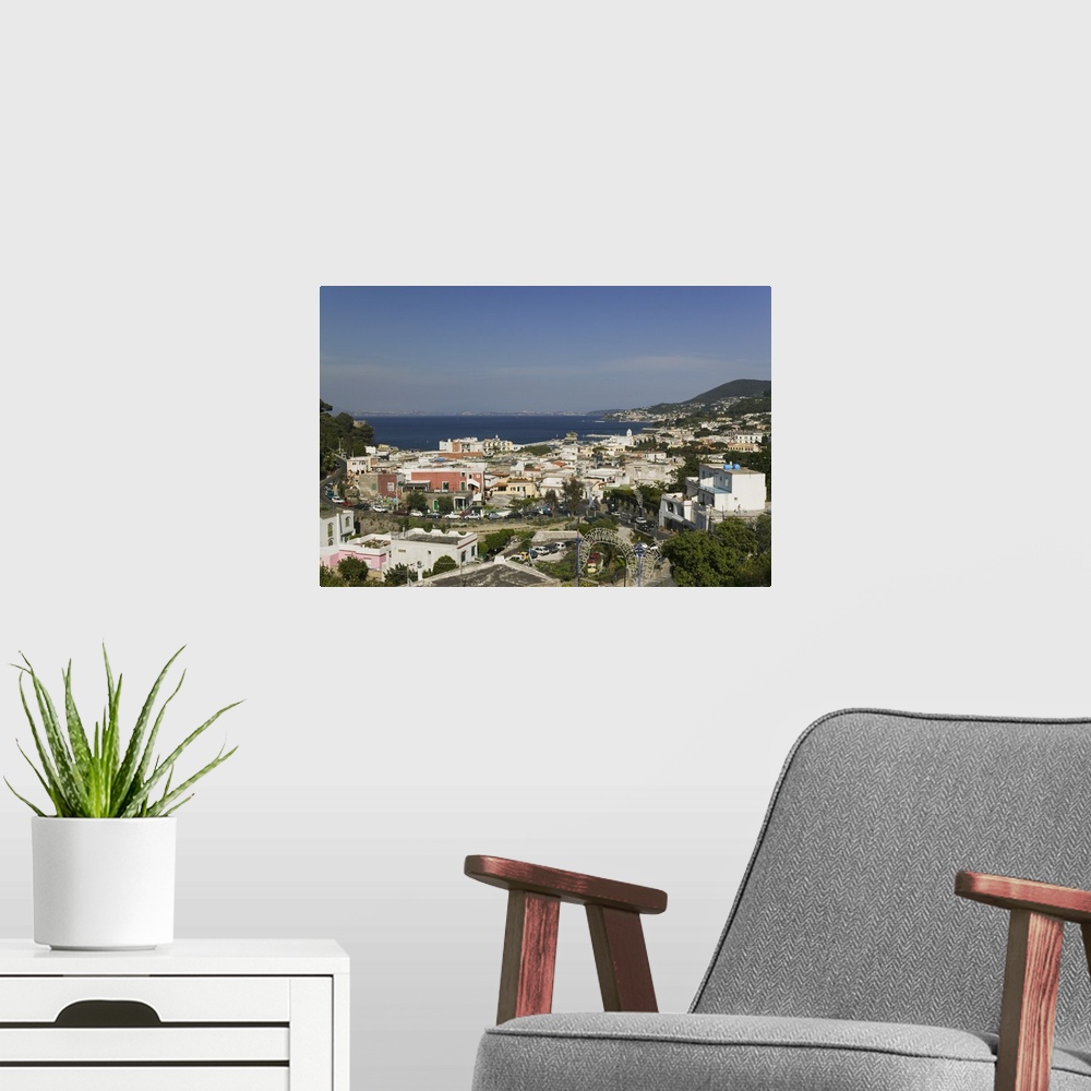 A modern room featuring High angle view of a city, Lacco Ameno, Ischia, Naples, Campania, Italy