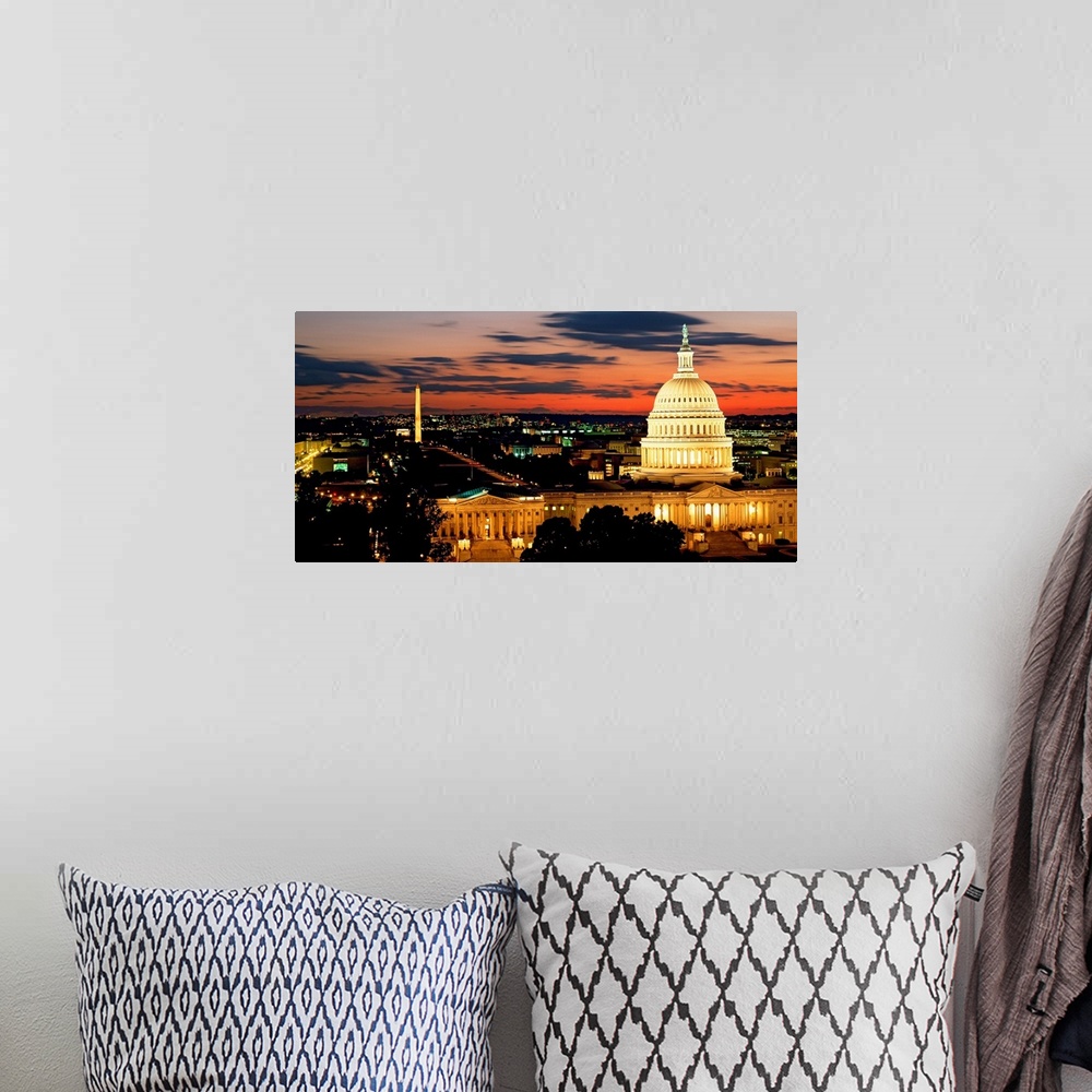 A bohemian room featuring High angle view of a city lit up at dusk, Washington DC
