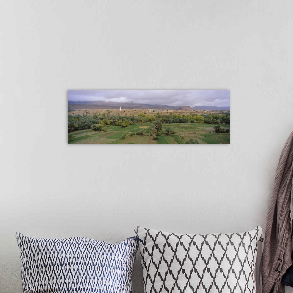 A bohemian room featuring High angle view of a city, Long Green Valley, Tinerhir, Morocco