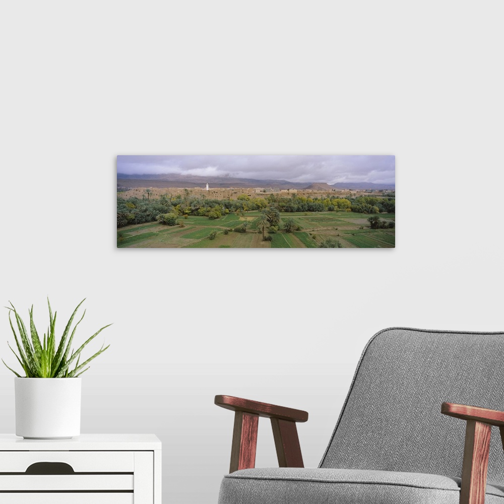 A modern room featuring High angle view of a city, Long Green Valley, Tinerhir, Morocco
