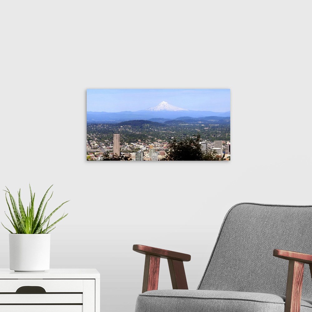 A modern room featuring High angle view of a city, Mt Hood, Portland, Oregon