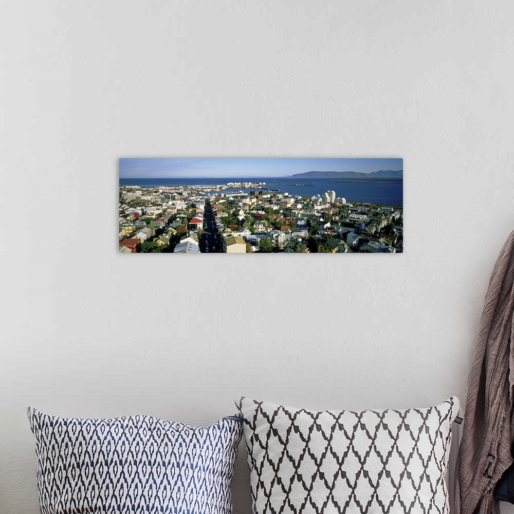 A bohemian room featuring High angle view of a city, Reykjavik, Iceland