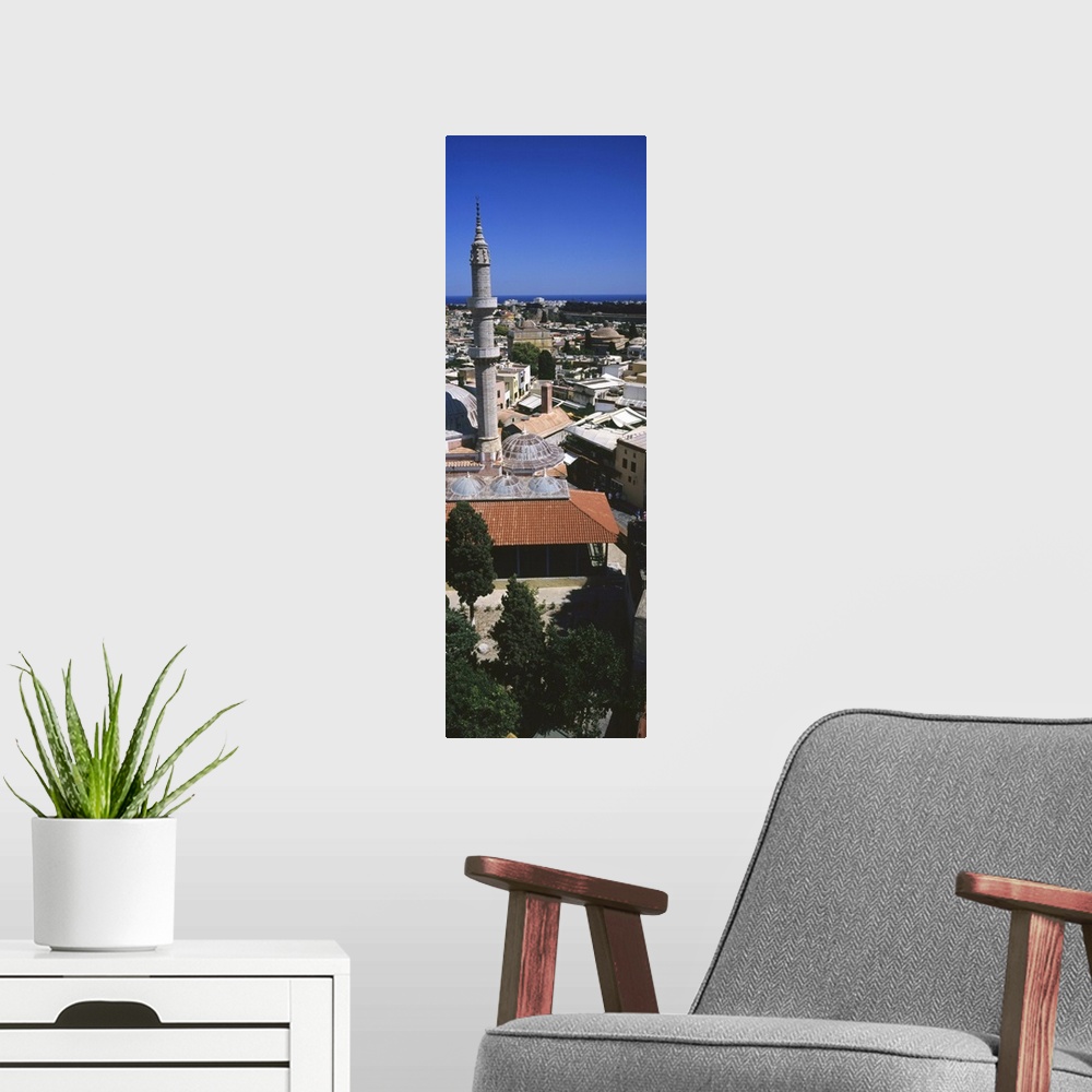 A modern room featuring High angle view of a city, Rhodes, Greece