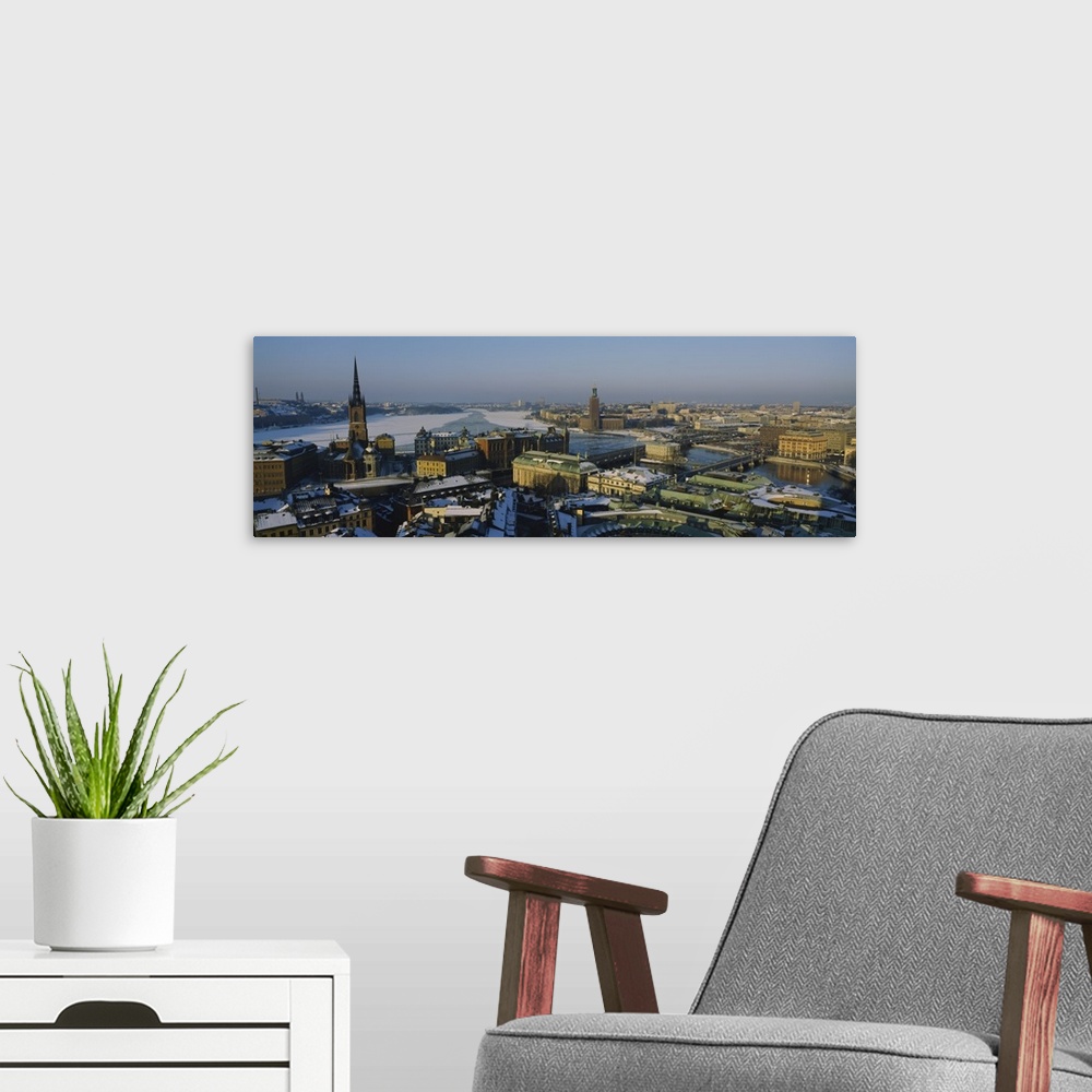 A modern room featuring High angle view of a city, Stockholm, Sweden