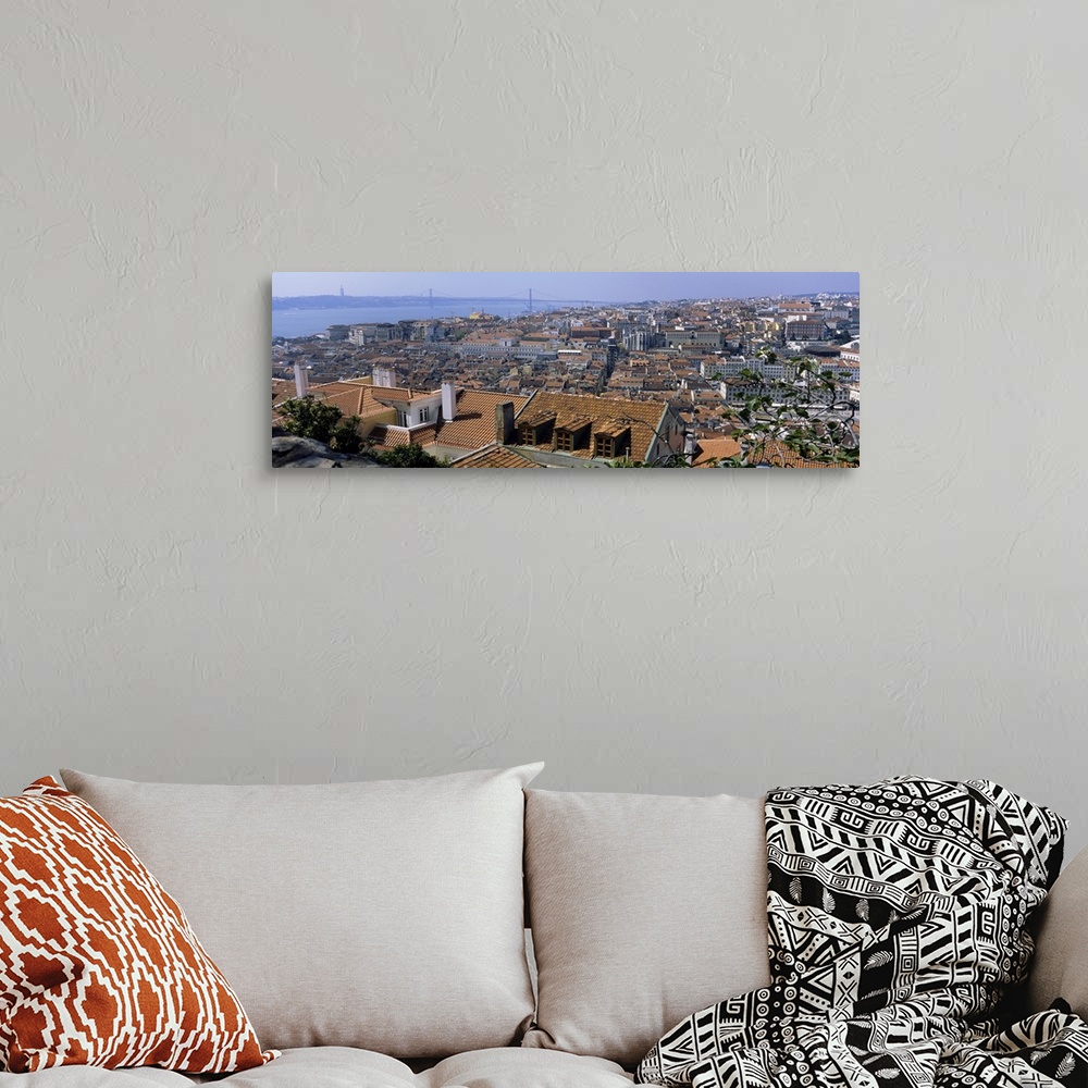 A bohemian room featuring High angle view of a city viewed from a castle, Castelo De Sao Jorge, Lisbon, Portugal