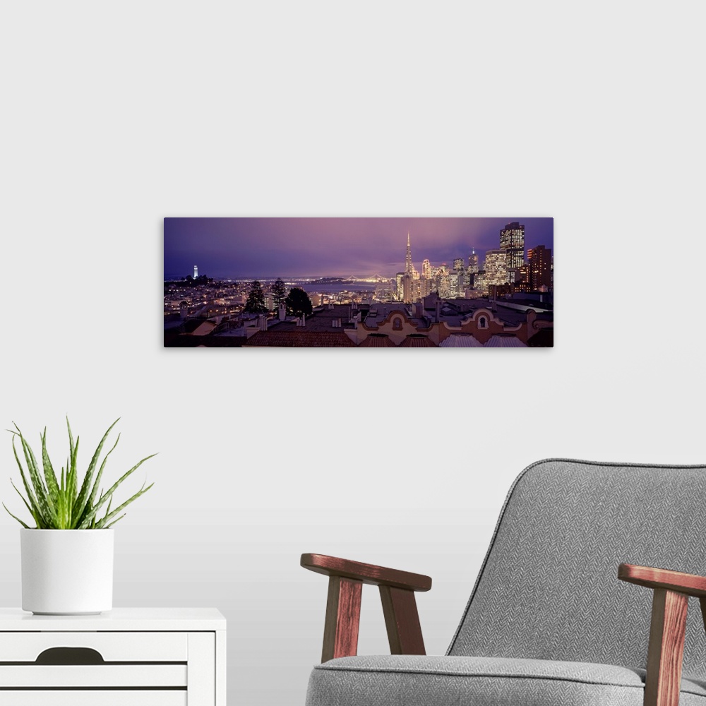 A modern room featuring High angle view of a cityscape from Nob Hill, San Francisco, California,