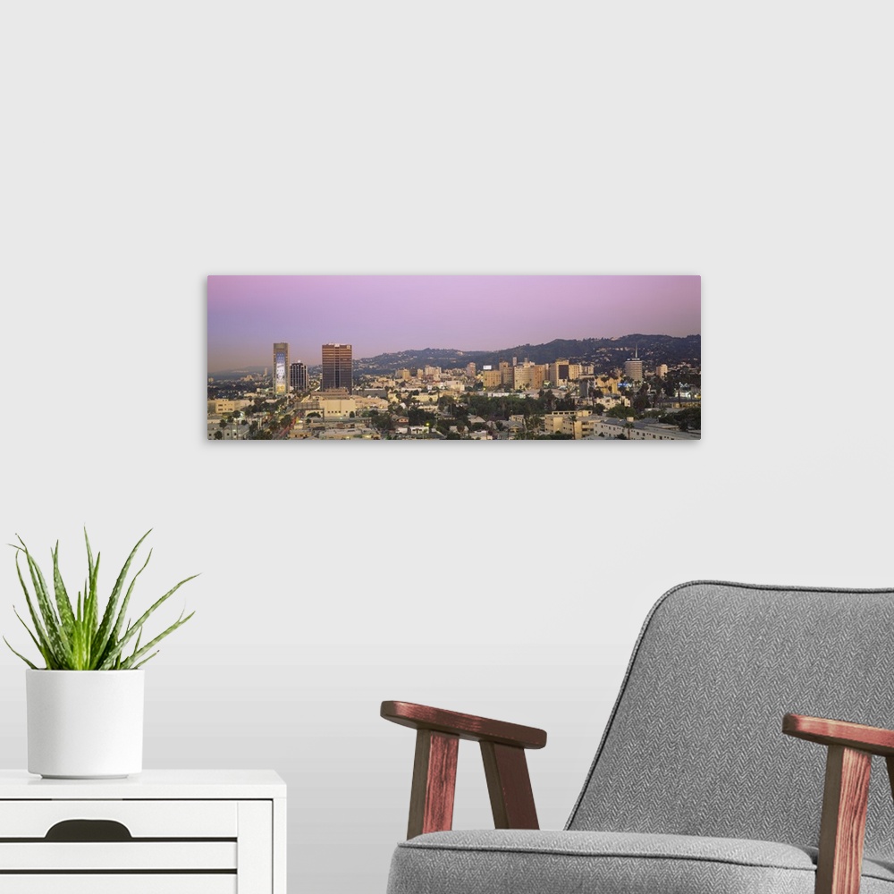 A modern room featuring High angle view of a cityscape, Hollywood Hills, City of Los Angeles, California