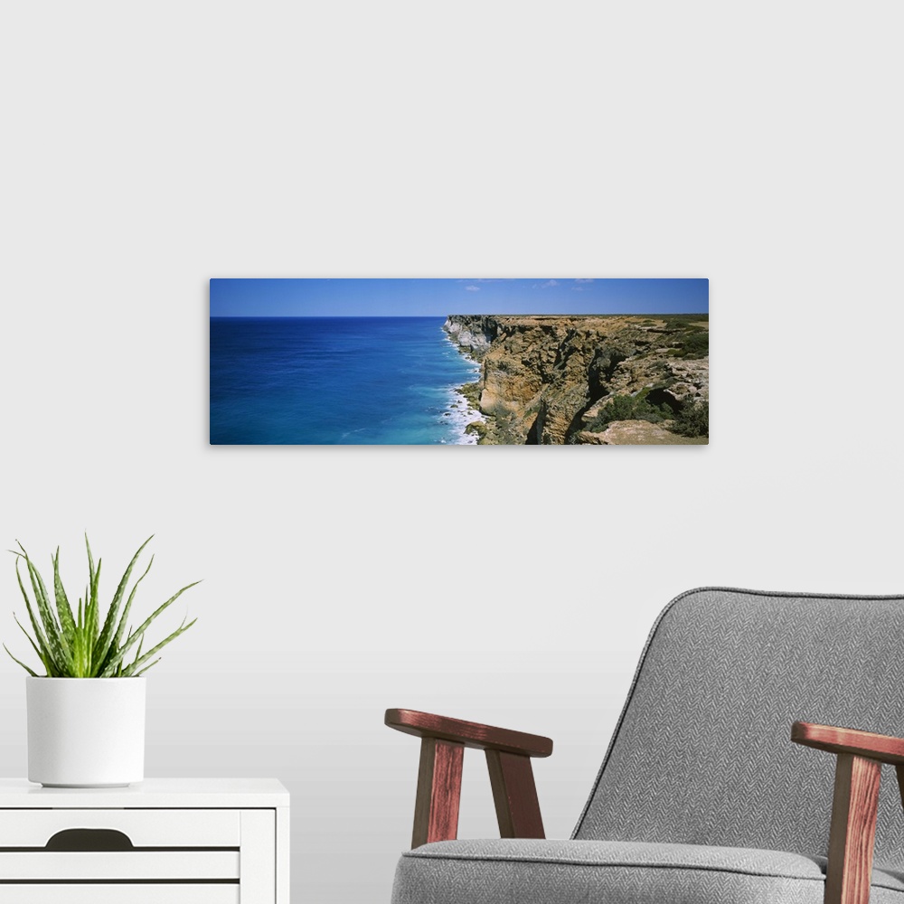 A modern room featuring High angle view of a coastline, Bunda Cliffs, Nullarbor Plain, Australia