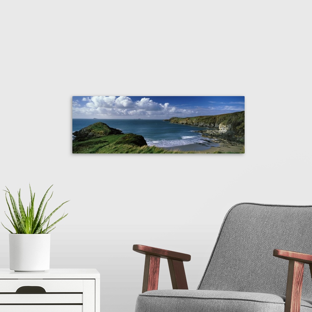 A modern room featuring High angle view of a coastline Trwynhwrddyn Whitesand Bay Porth Lleuog Pembrokeshire Wales
