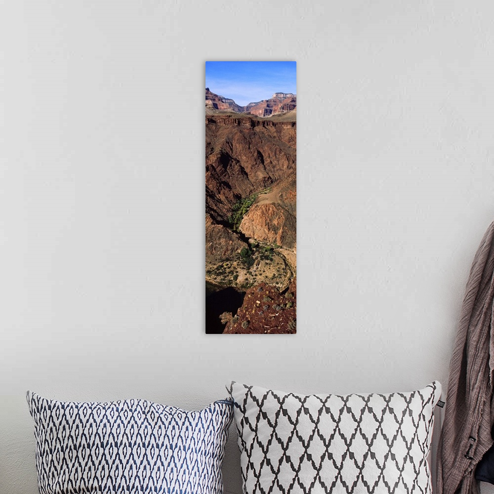 A bohemian room featuring High angle view of a creek and campground, Bright Angel Creek, Phantom Ranch, Grand Canyon Nation...