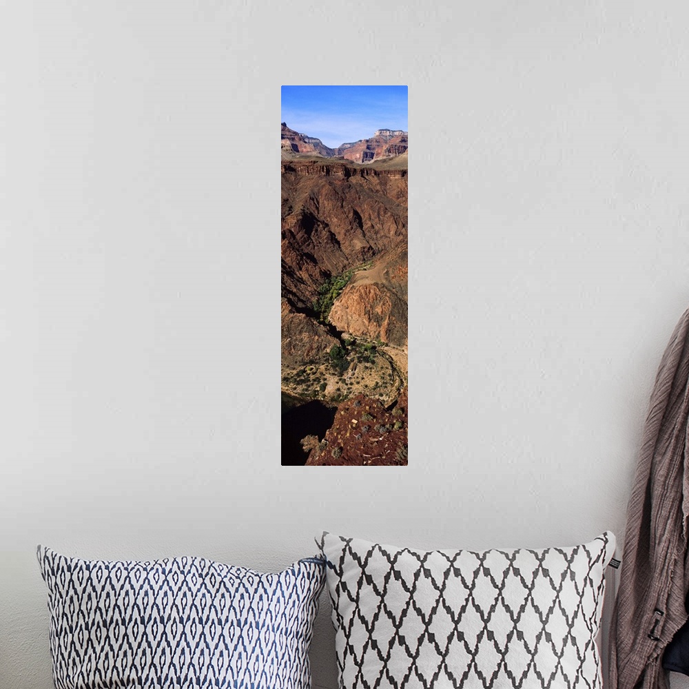 A bohemian room featuring High angle view of a creek and campground, Bright Angel Creek, Phantom Ranch, Grand Canyon Nation...