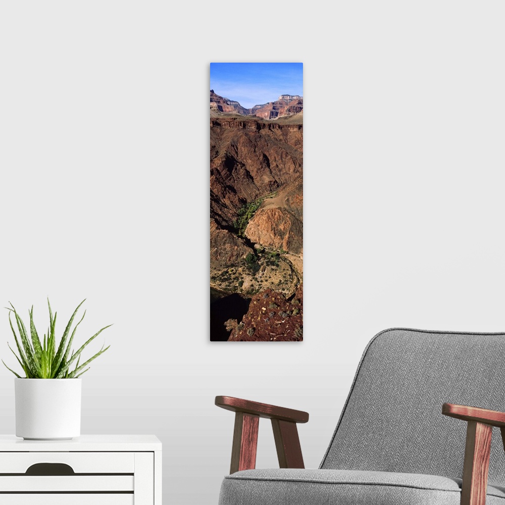 A modern room featuring High angle view of a creek and campground, Bright Angel Creek, Phantom Ranch, Grand Canyon Nation...