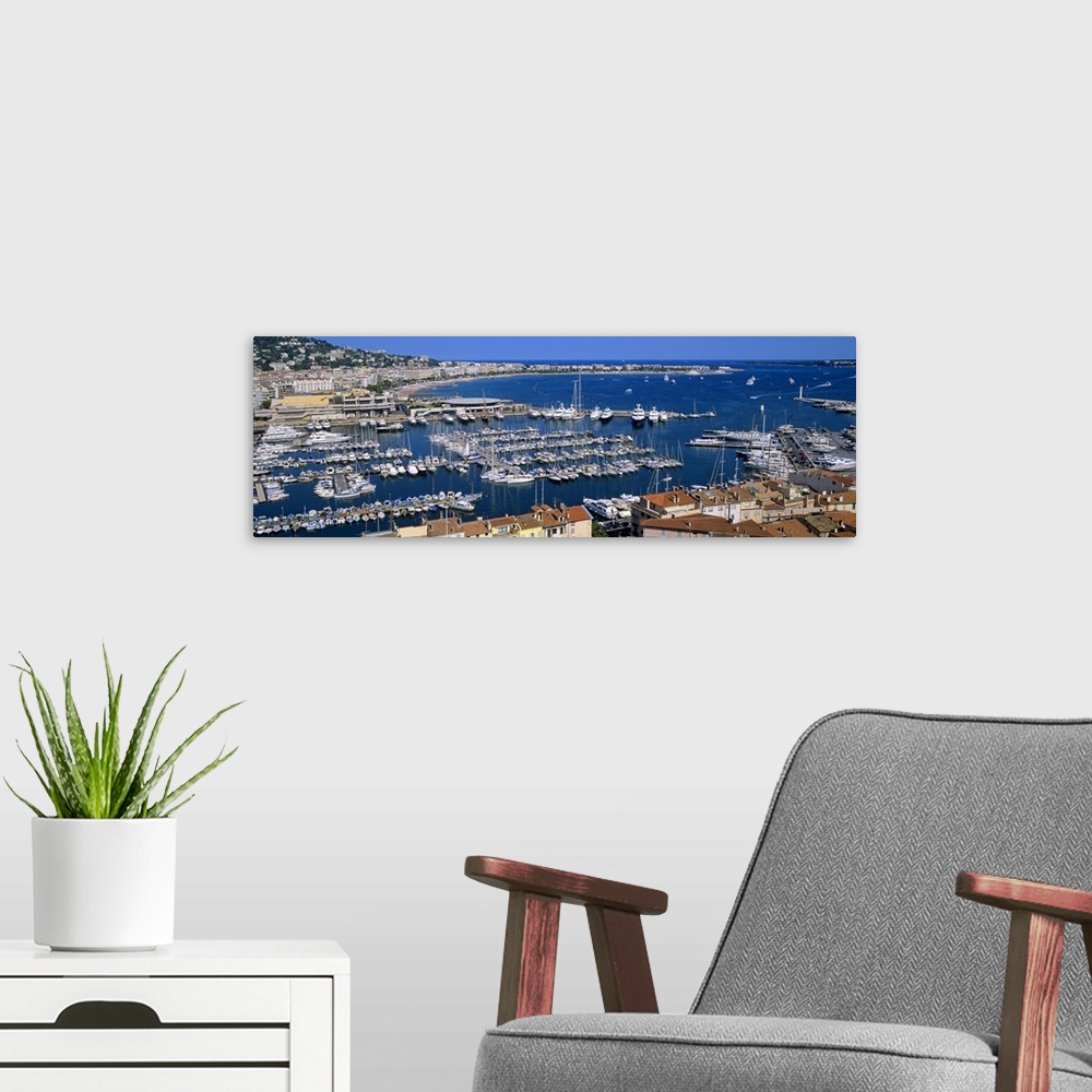 A modern room featuring High angle view of a harbor, Cannes, Provence Alpes Cote dAzur, France