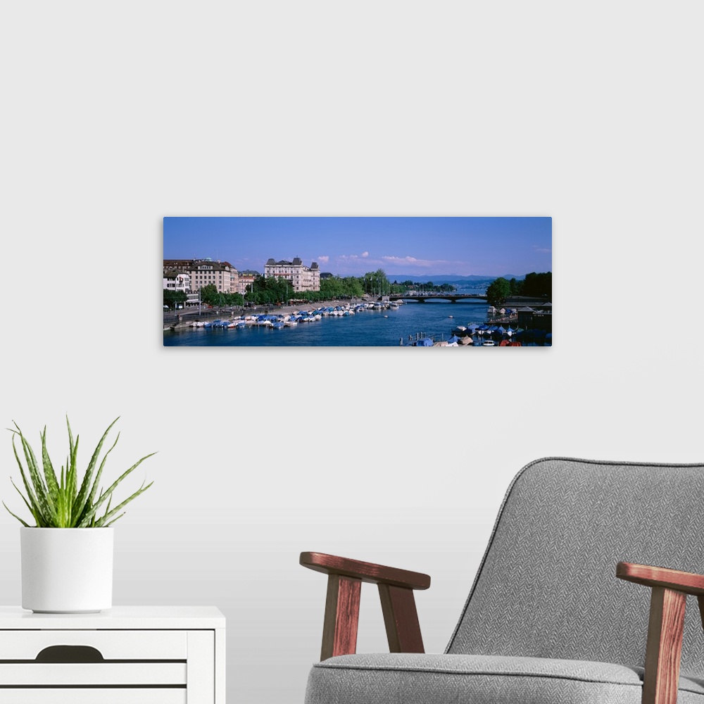 A modern room featuring High angle view of a harbor, Zurich, Switzerland