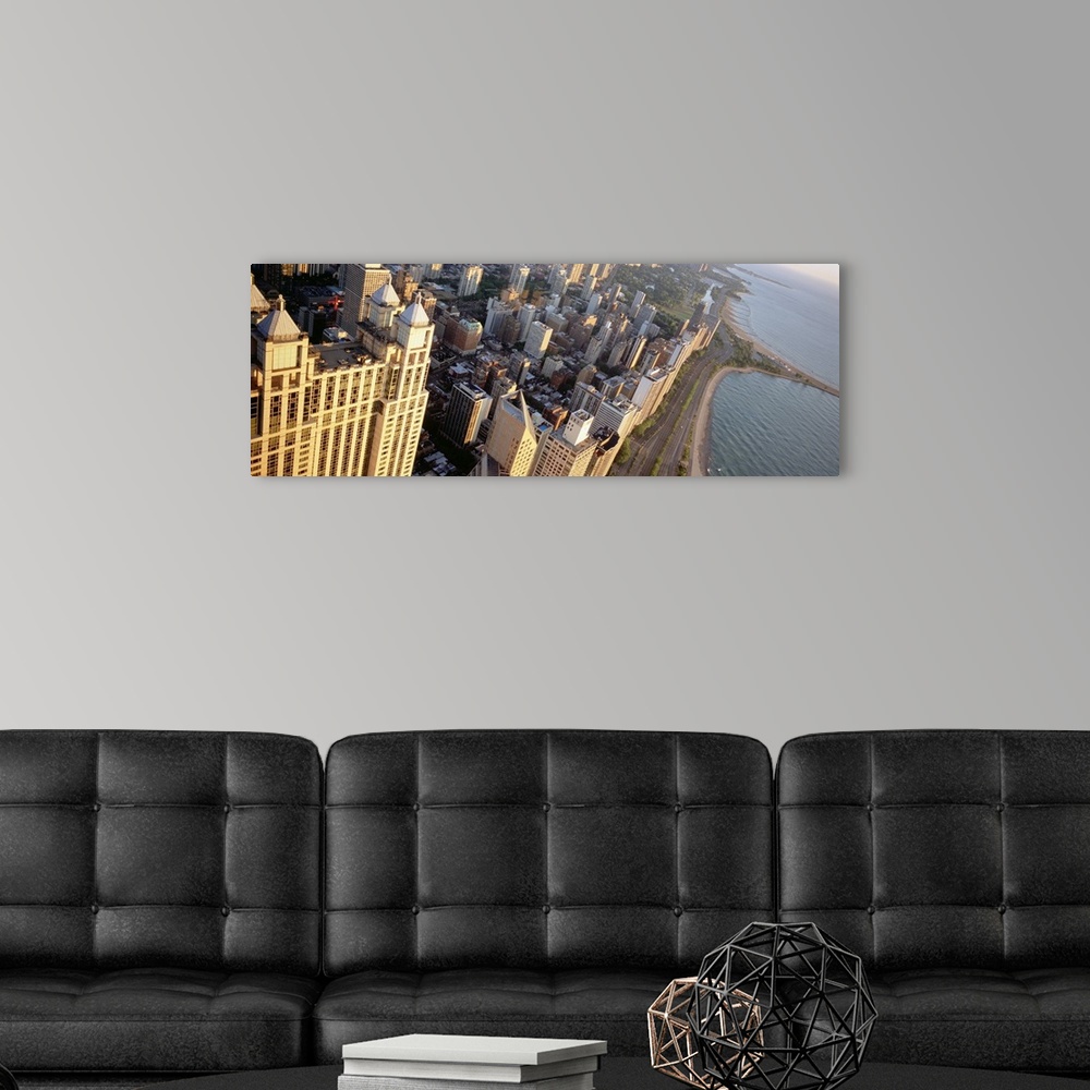 A modern room featuring High angle view of a highway along a lake, Lake Shore Drive, Chicago, Illinois