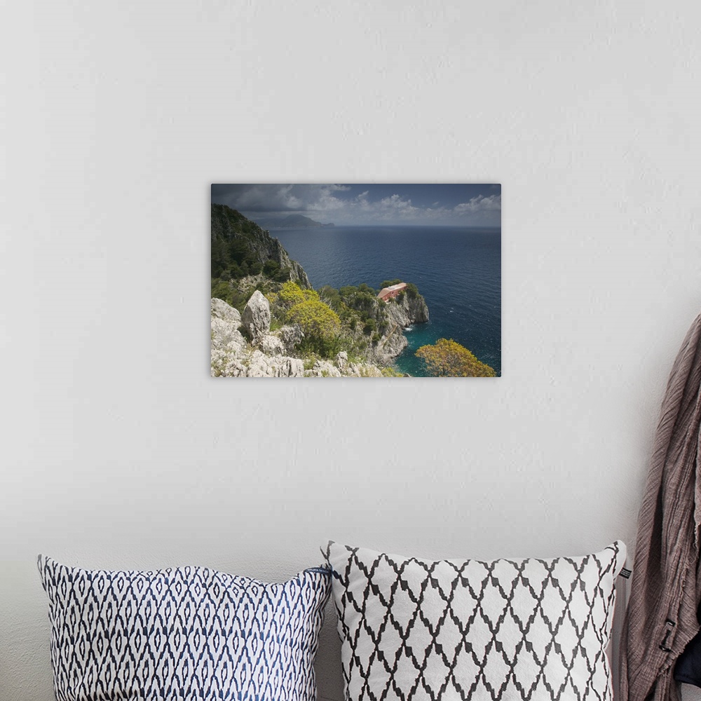 A bohemian room featuring High angle view of a house on a rock, Capri, Bay of Naples, Campania, Italy