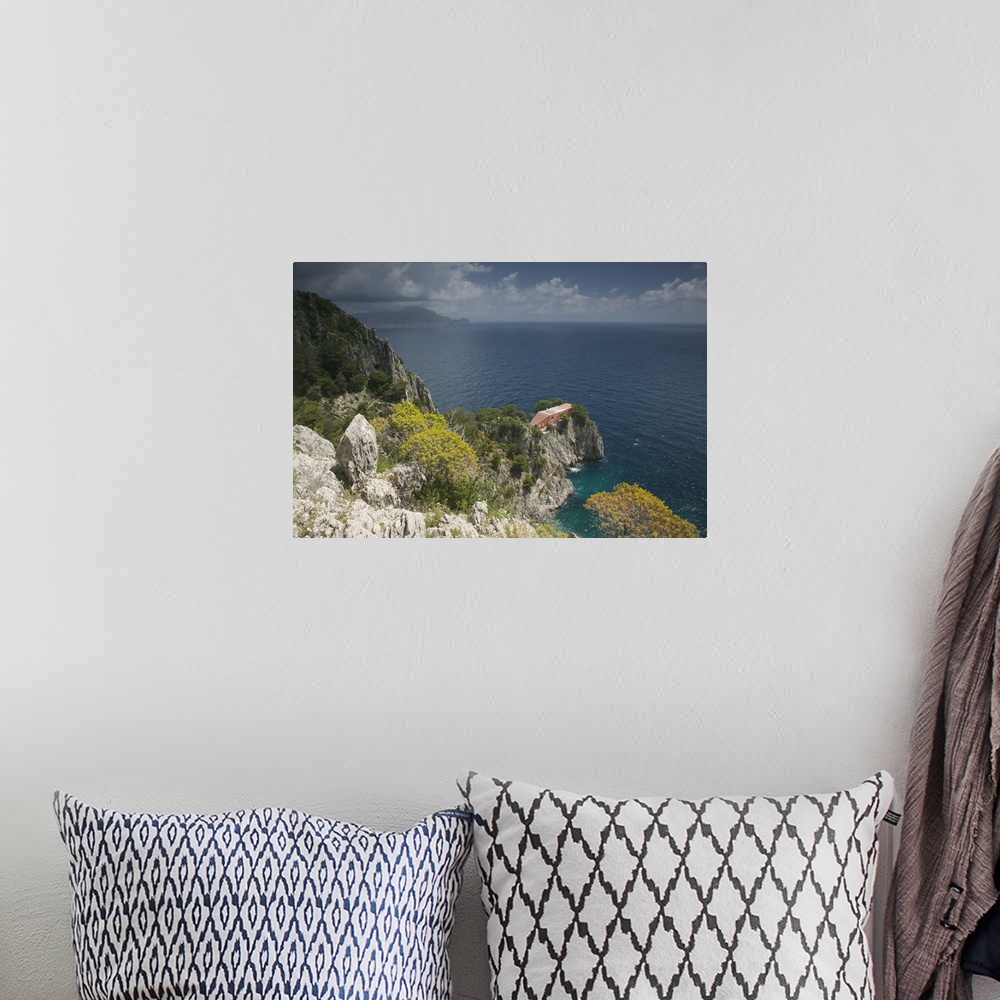 A bohemian room featuring High angle view of a house on a rock, Capri, Bay of Naples, Campania, Italy