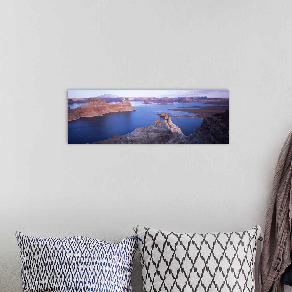 A bohemian room featuring High angle view of a lake in a canyon, Lake Powell, Glen Canyon National Recreation Area, Arizona