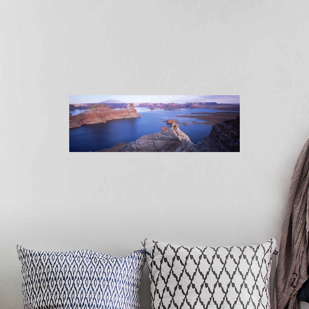 A bohemian room featuring High angle view of a lake in a canyon, Lake Powell, Glen Canyon National Recreation Area, Arizona