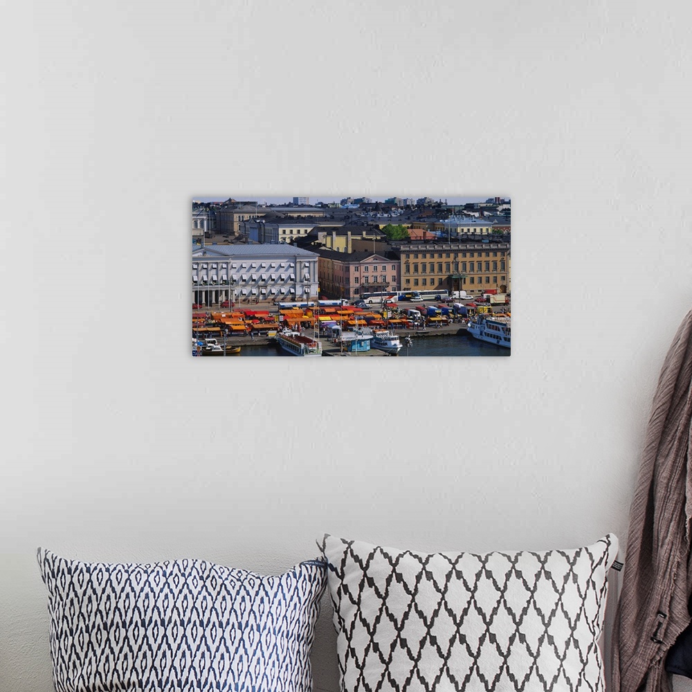 A bohemian room featuring High angle view of a market along a harbor, Helsinki, Finland